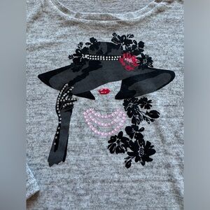Lady With the Black/ Red Hat Women’s Gray Top Size L Rhinestone 3/4 Sleeves  NEW